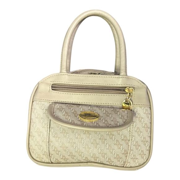 Via Prima Small structured Top Handle Handbag Neutral beige brown gold hardware - Picture 3 of 10